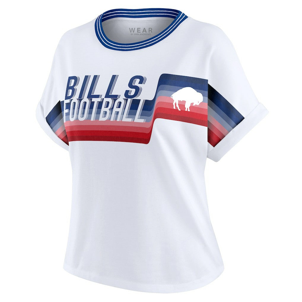 Buffalo Bills WEAR by Erin Andrews Women's Cropped Center Stripe Dolman T-Shirt - White online