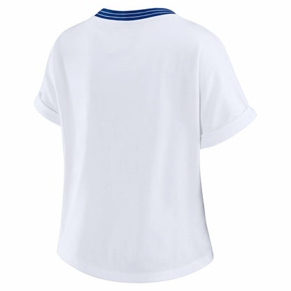 Buffalo Bills WEAR by Erin Andrews Women's Cropped Center Stripe Dolman T-Shirt - White online