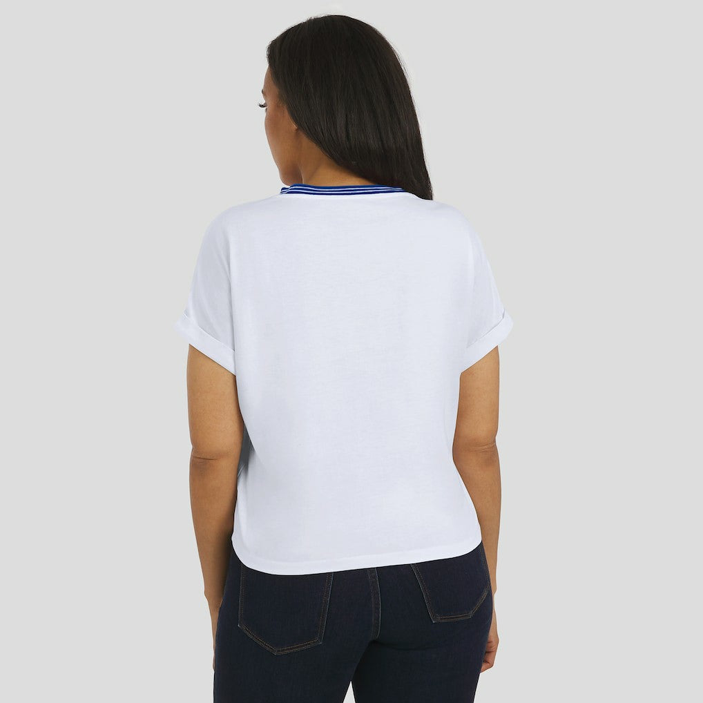 Buffalo Bills WEAR by Erin Andrews Women's Cropped Center Stripe Dolman T-Shirt - White online