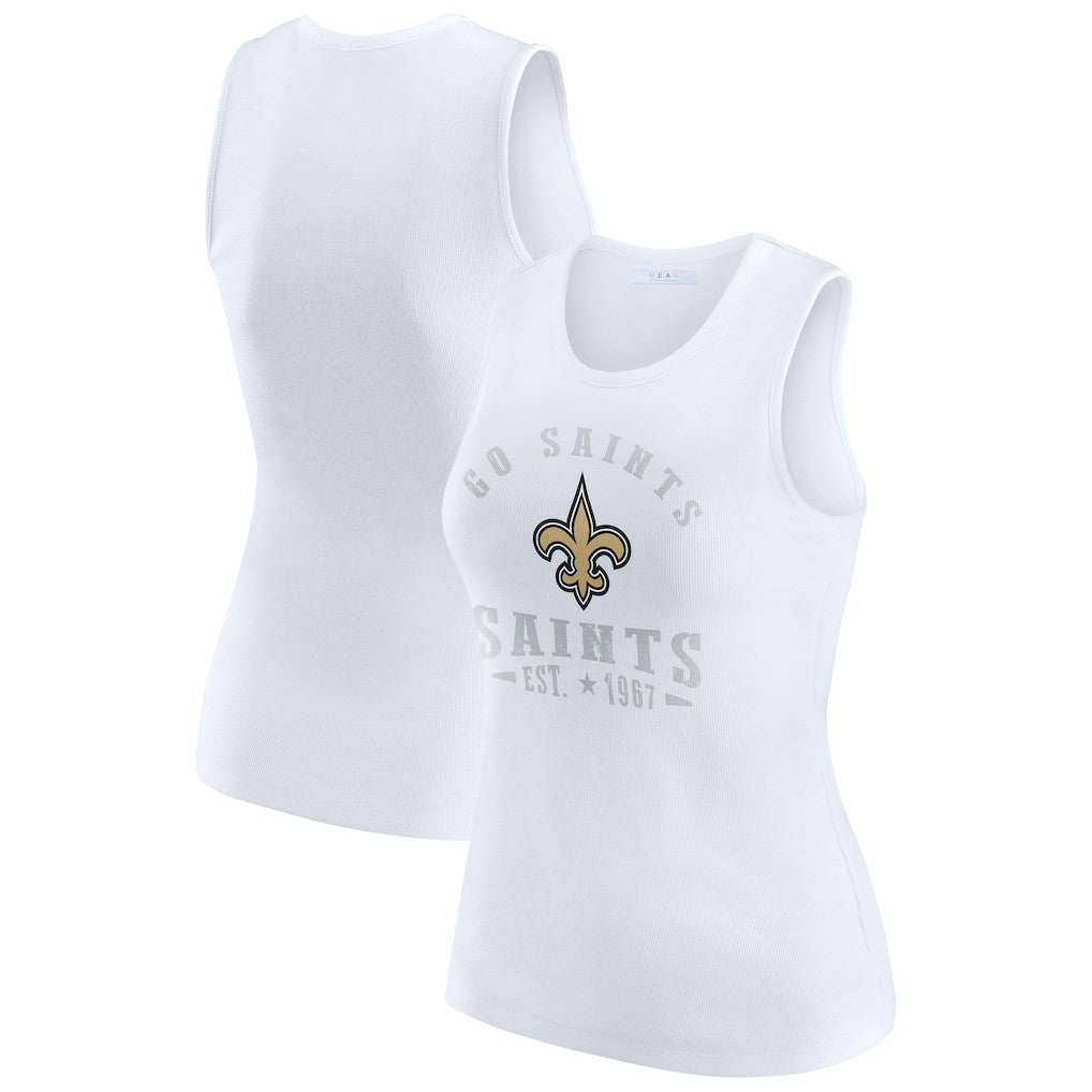 New Orleans Saints WEAR by Erin Andrews Women's Ribbed Graphic Tank Top - White on sale