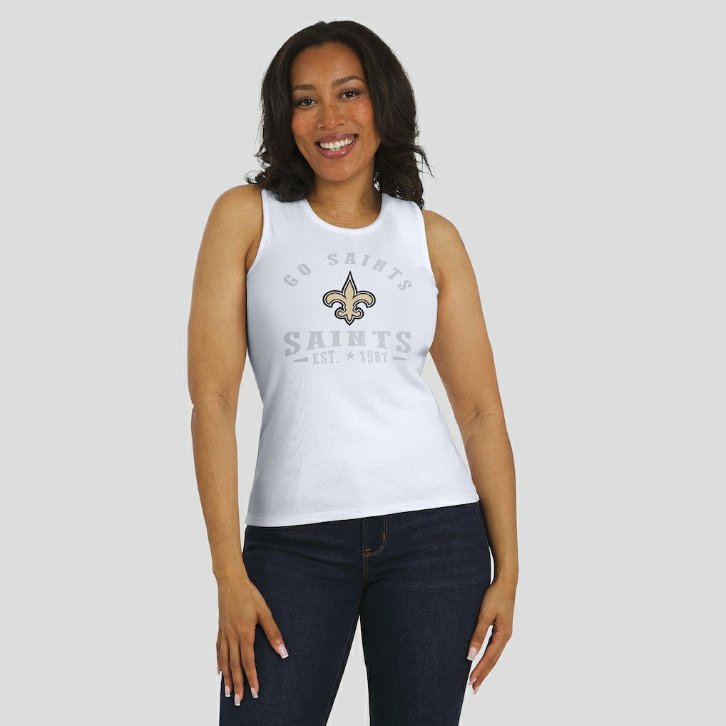 New Orleans Saints WEAR by Erin Andrews Women's Ribbed Graphic Tank Top - White on sale