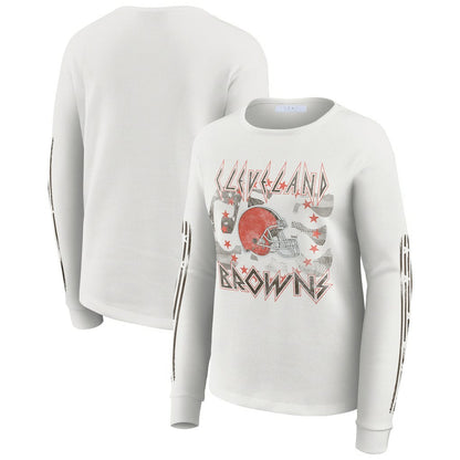 Cleveland Browns WEAR by Erin Andrews Women's Graphic Waffle Long-Sleeve T-Shirt - White for sale