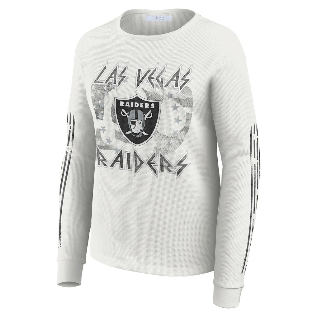 Las Vegas Raiders WEAR by Erin Andrews Women's Graphic Waffle Long-Sleeve T-Shirt - White for sale