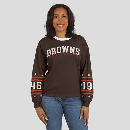 Cleveland Browns WEAR by Erin Andrews Women's Sport Long-Sleeve T-Shirt - Brown cheap