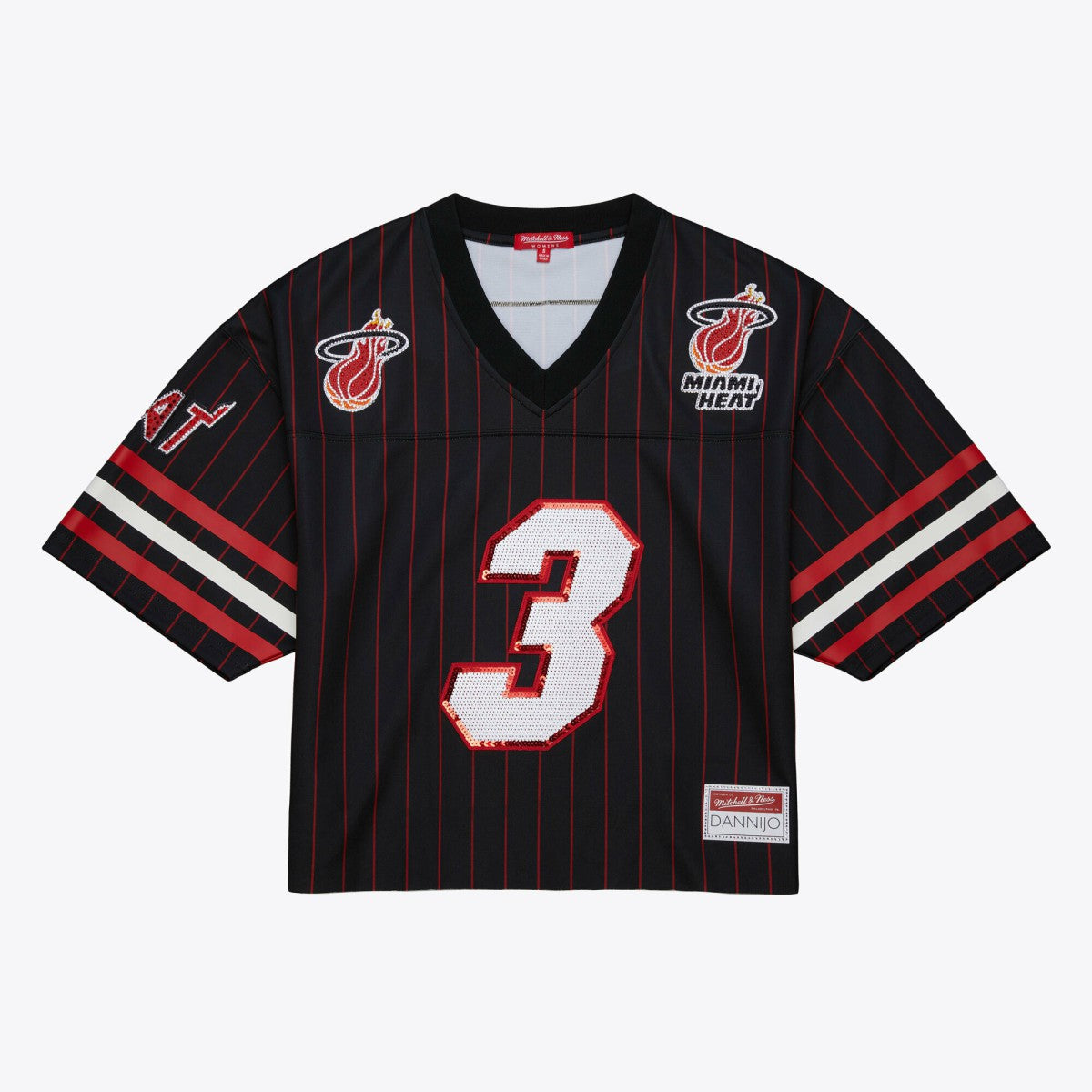 Dwyane Wade Miami Heat x DANNIJO Women's Cropped Football Fashion Jersey - Black | Mitchell & Ness discount