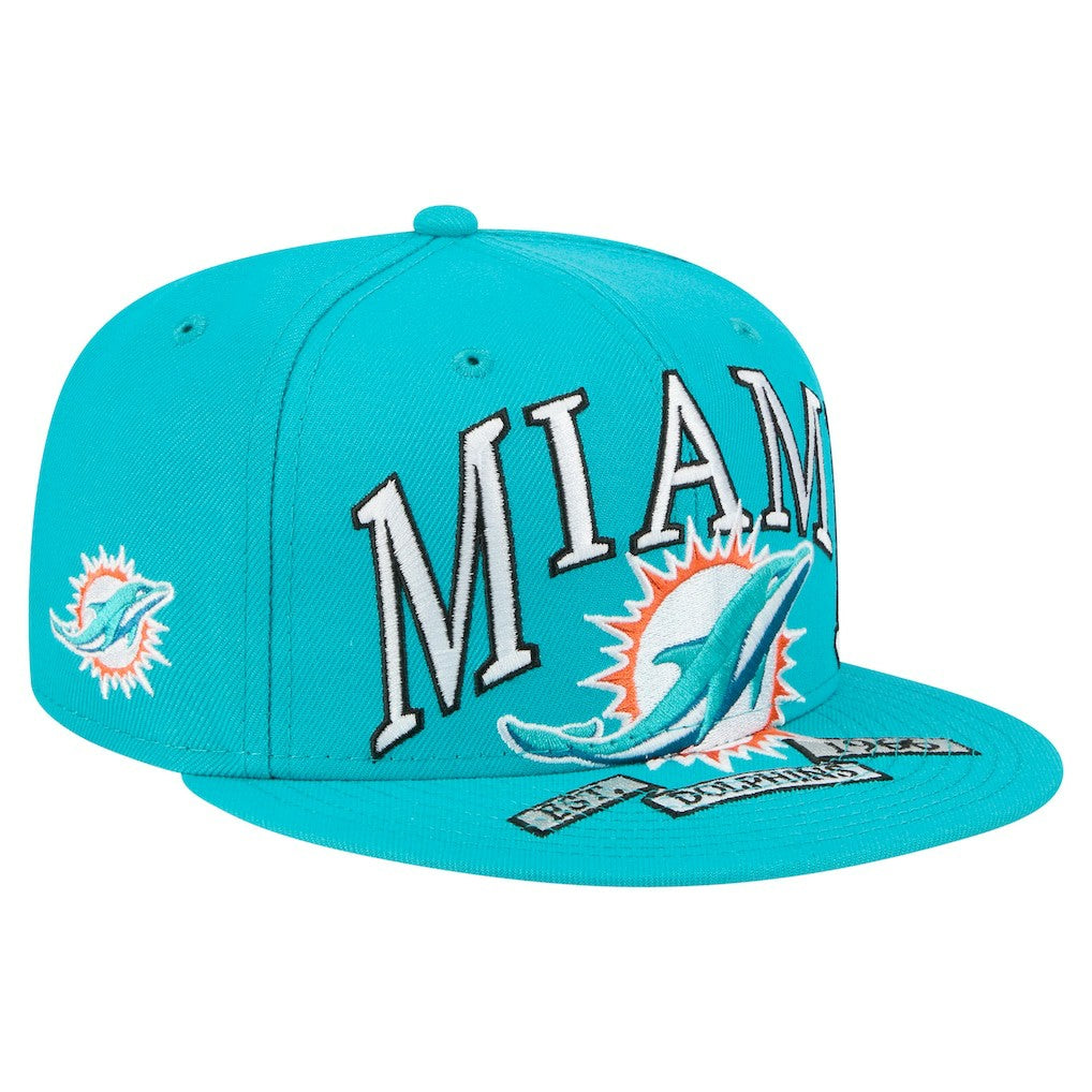 Miami Dolphins New Era Oversized 59FIFTY Fitted Hat - Aqua discount