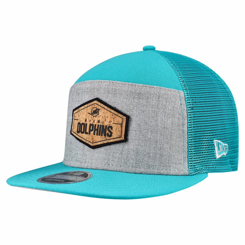 Miami Dolphins New Era Cork Split Panel 9FIFTY Trucker Snapback Hat - Gray/Aqua outlet