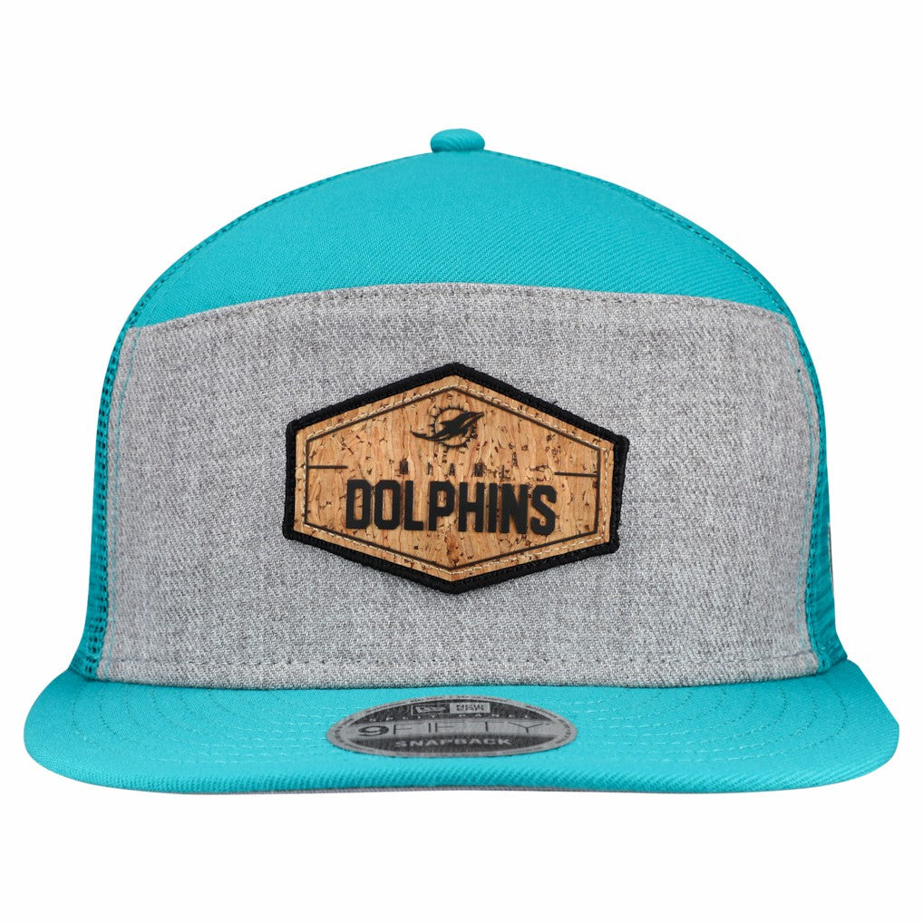Miami Dolphins New Era Cork Split Panel 9FIFTY Trucker Snapback Hat - Gray/Aqua outlet