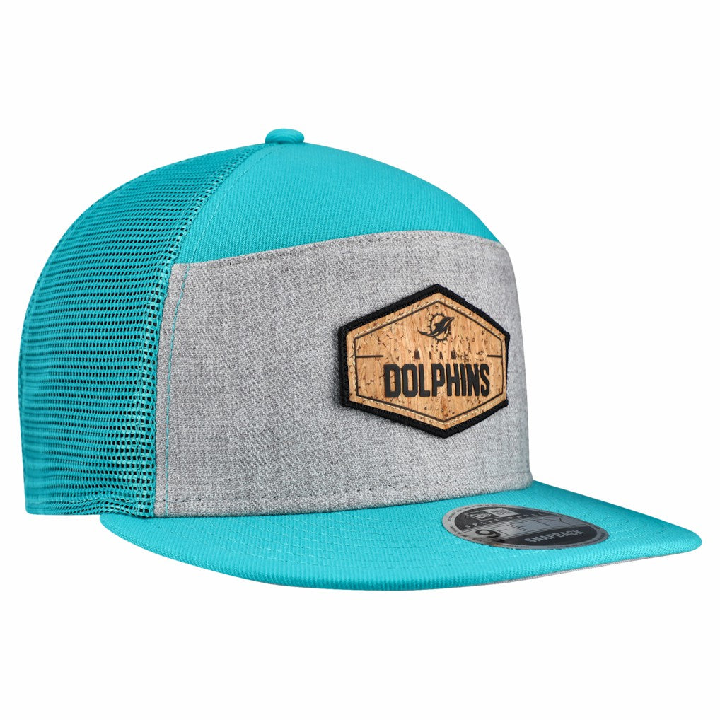 Miami Dolphins New Era Cork Split Panel 9FIFTY Trucker Snapback Hat - Gray/Aqua outlet