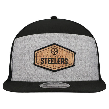Pittsburgh Steelers New Era Cork Split Panel 9FIFTY Trucker Snapback Hat - Gray/Black sale