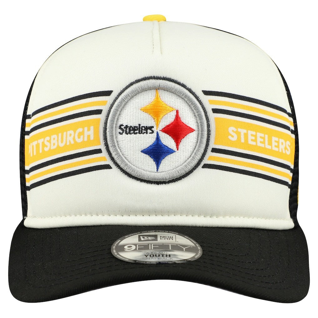 Pittsburgh Steelers New Era Youth Banner 9FIFTY A-Frame Adjustable Trucker Hat - Cream/Black cheap