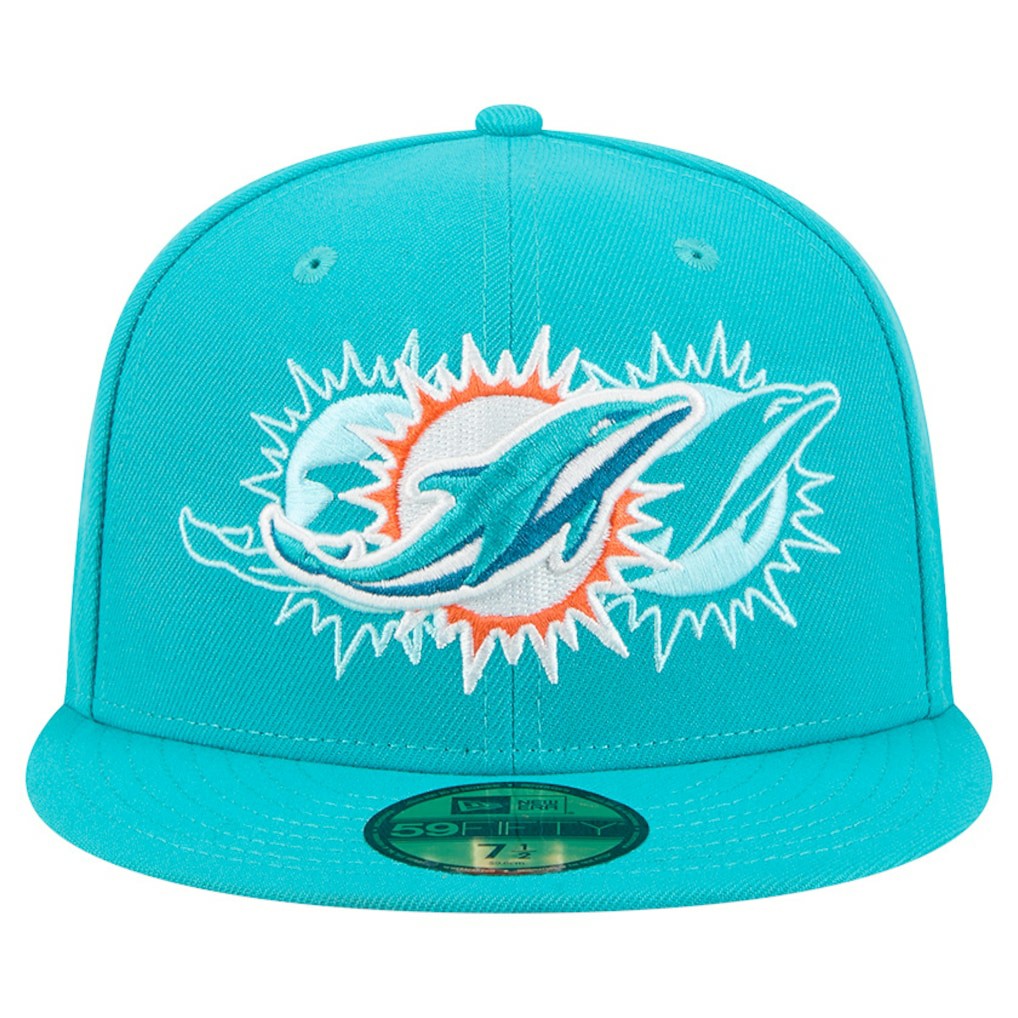 Miami Dolphins New Era Tri-Hit 59FIFTY Fitted Hat - Aqua on sale