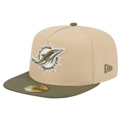 Miami Dolphins New Era Color Pack A-Frame 59FIFTY Fitted Hat - Beige/Olive sale