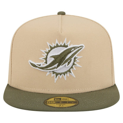 Miami Dolphins New Era Color Pack A-Frame 59FIFTY Fitted Hat - Beige/Olive sale