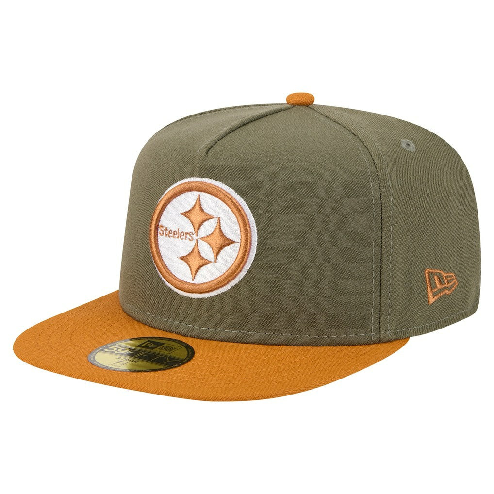 Pittsburgh Steelers New Era Color Pack A-Frame 59FIFTY Fitted Hat - Olive/Brown discount