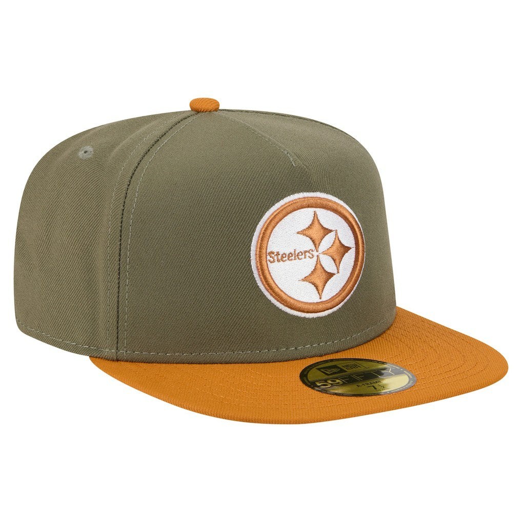 Pittsburgh Steelers New Era Color Pack A-Frame 59FIFTY Fitted Hat - Olive/Brown discount