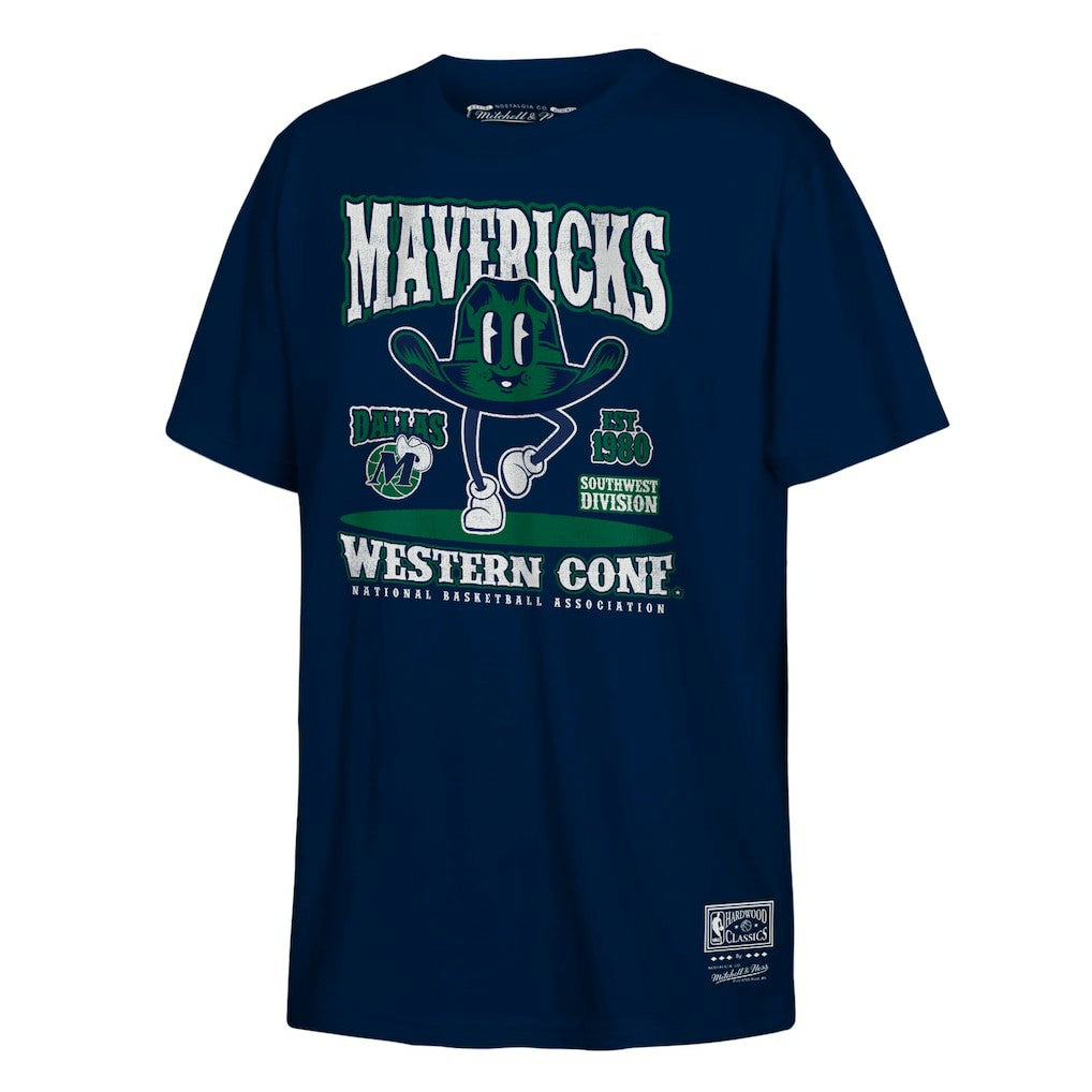 Dallas Mavericks Youth Retro Mascot Script T-Shirt sale - Navy | Mitchell & Ness shop