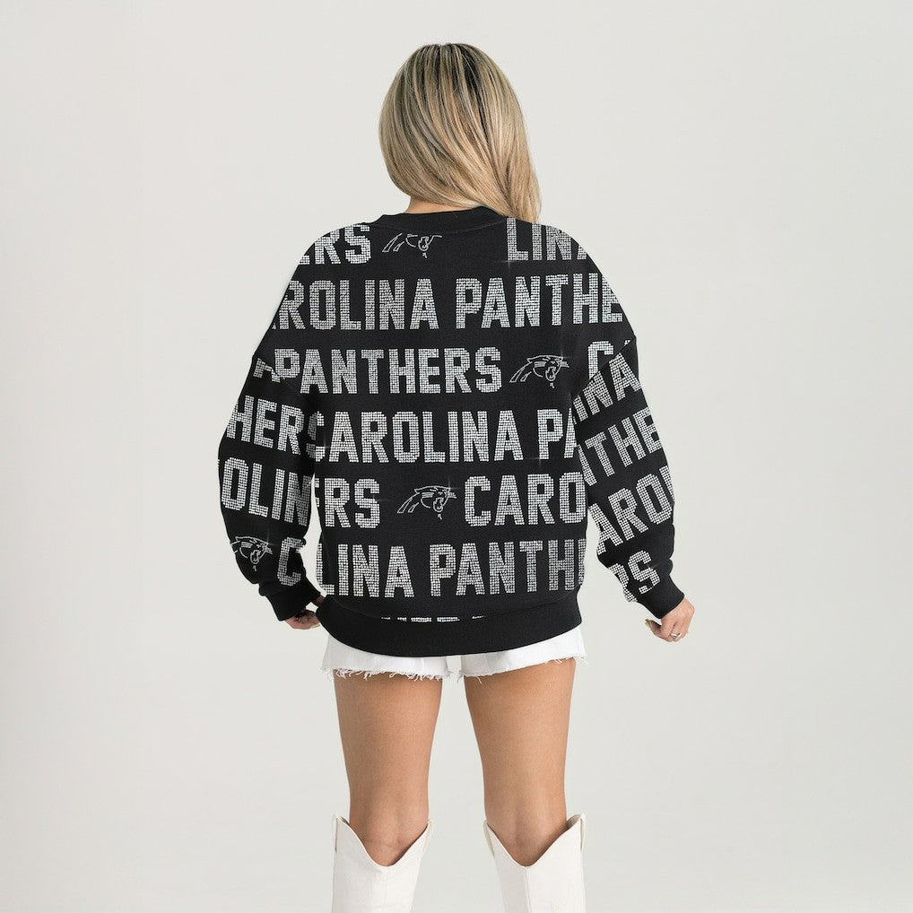 Carolina Panthers Gameday Couture Women's Oversized Hype Era Rhinestone Text Sweatshirt - Black outlet