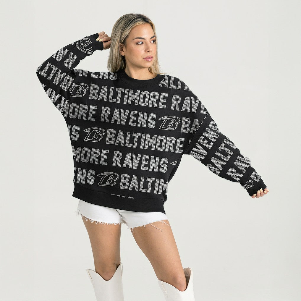 Baltimore Ravens Gameday Couture Women's Oversized Hype Era Rhinestone Text Sweatshirt - Black discount