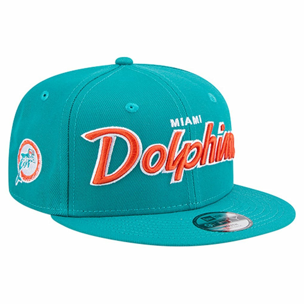 Miami Dolphins New Era Youth Main Script 9FIFTY Snapback Hat - Aqua on sale