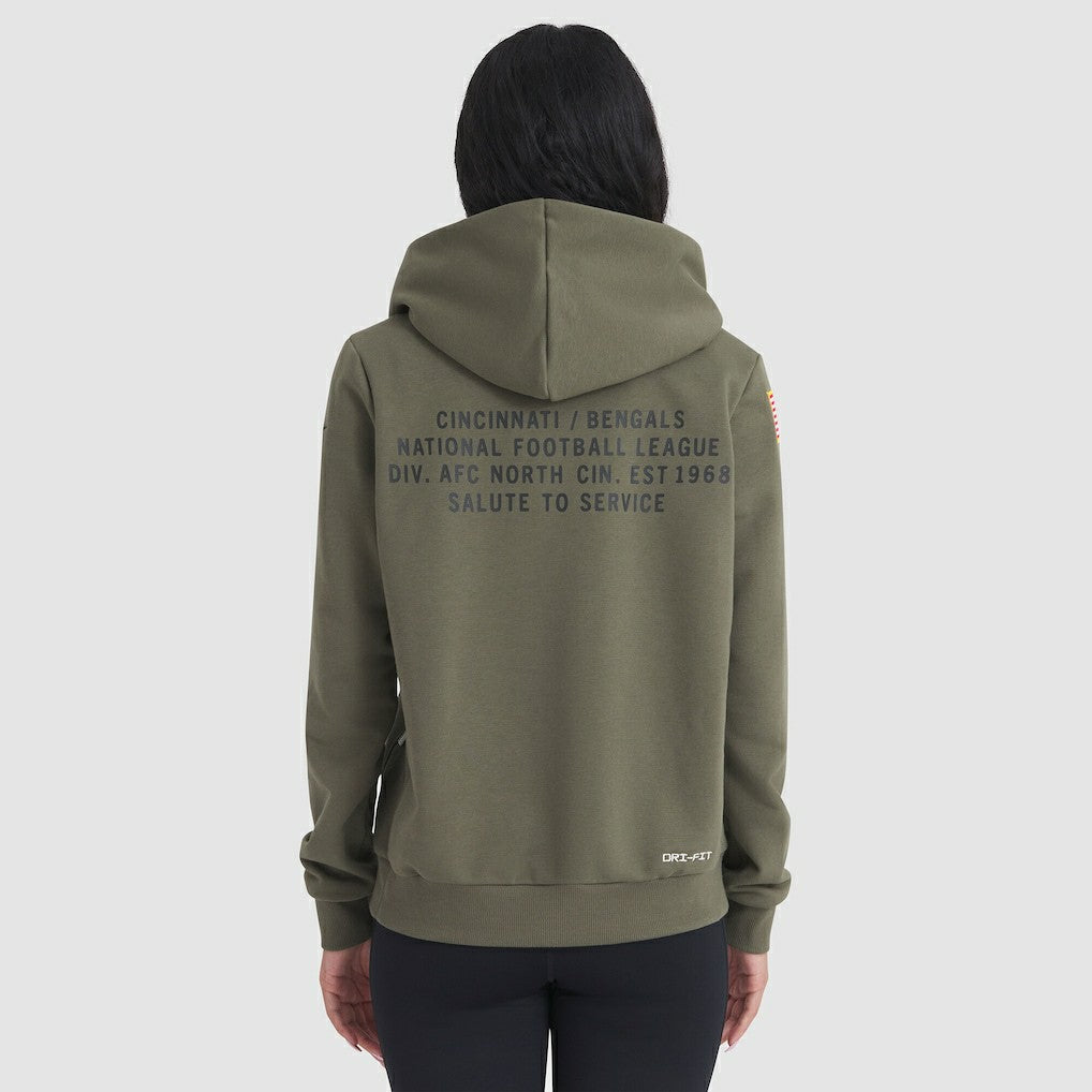 Cincinnati Bengals Women's 2025 Salute to Service Sideline Standard Issue Dri-FIT Hoodie - Olive | Nike for sale