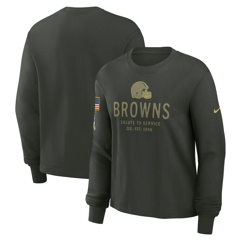Cleveland Browns Women's 2025 Salute to Service Sideline Dri-FIT Long Sleeve T-Shirt - Dark Green | Nike on sale