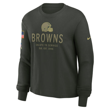 Cleveland Browns Women's 2025 Salute to Service Sideline Dri-FIT Long Sleeve T-Shirt - Dark Green | Nike on sale