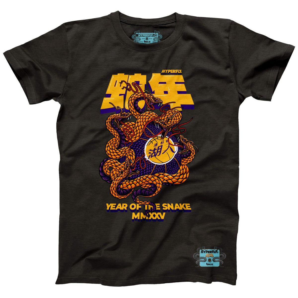Los Angeles Lakers NBALab x Hyperfly Unisex Year of the Snake Lunar New Year Collection T-Shirt - Heather Black for sale