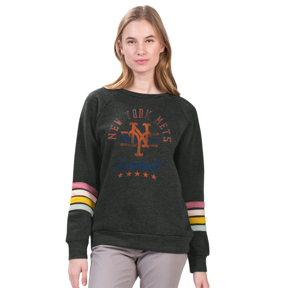 New York Mets G-III 4Her by Carl Banks Women's Allana Stripe Pullover Sweatshirt - Charcoal