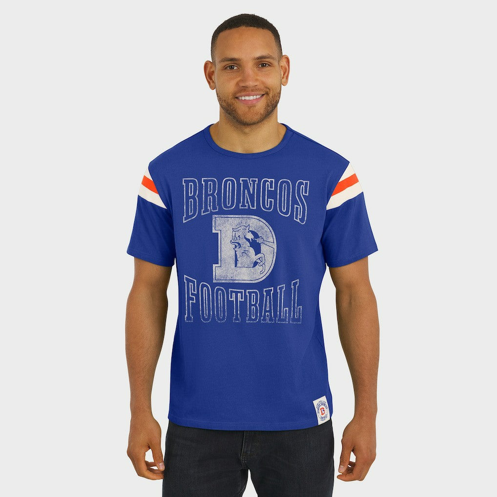 Denver Broncos Darius Rucker Collection Distressed Throwback Shoulder Stripe T-Shirt - Royal for sale