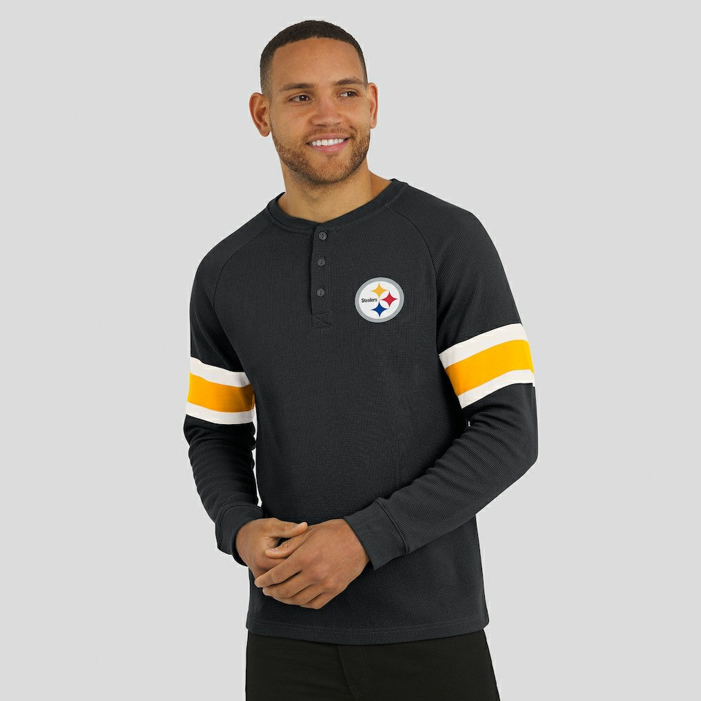 Pittsburgh Steelers Darius Rucker Collection Waffle-Knit Raglan Long Sleeve Henley T-Shirt - Black online