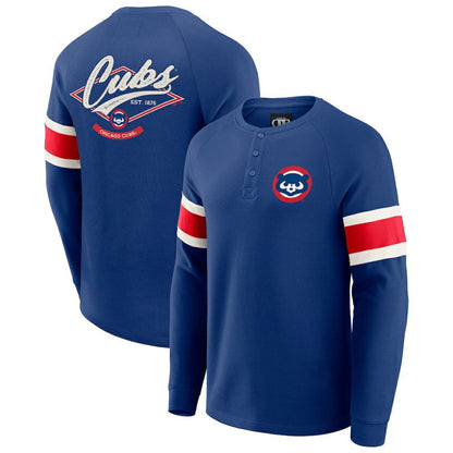 Chicago Cubs Darius Rucker Collection Waffle-Knit Raglan Long Sleeve Henley T-Shirt - Royal