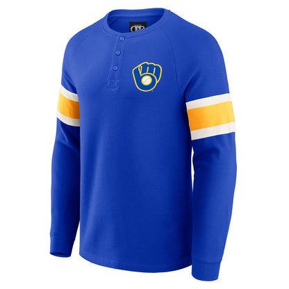 Milwaukee Brewers Darius Rucker Collection Waffle-Knit Raglan Long Sleeve Henley T-Shirt - Royal
