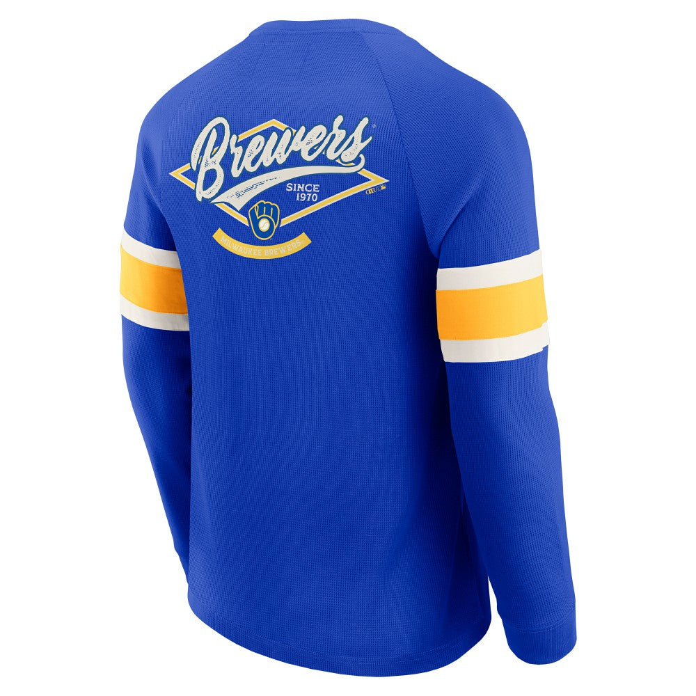 Milwaukee Brewers Darius Rucker Collection Waffle-Knit Raglan Long Sleeve Henley T-Shirt - Royal