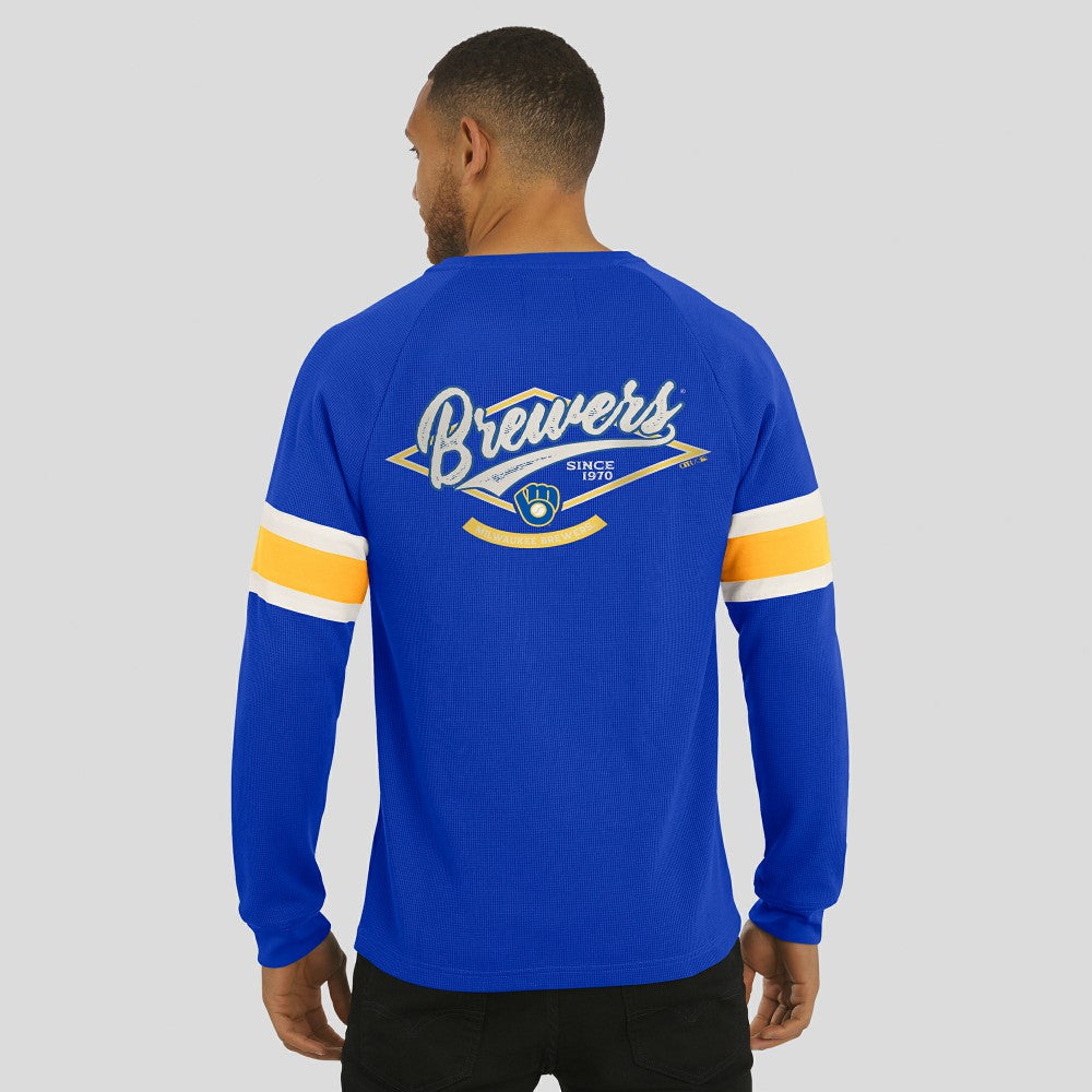 Milwaukee Brewers Darius Rucker Collection Waffle-Knit Raglan Long Sleeve Henley T-Shirt - Royal
