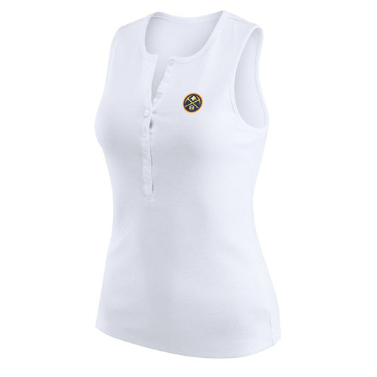 Denver Nuggets WEAR by Erin Andrews Women's Rib-Knit Henley Tank Top sale - White discount