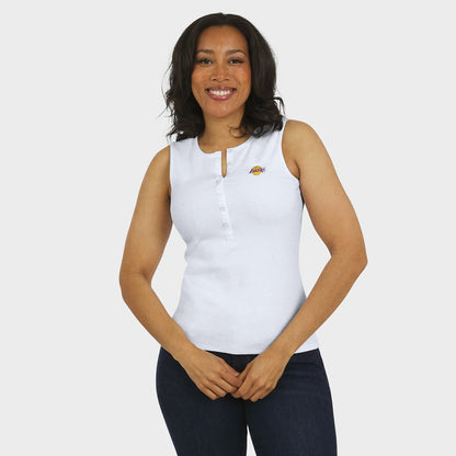 Los Angeles Lakers WEAR by Erin Andrews Women's Rib-Knit Henley Tank Top - White shop