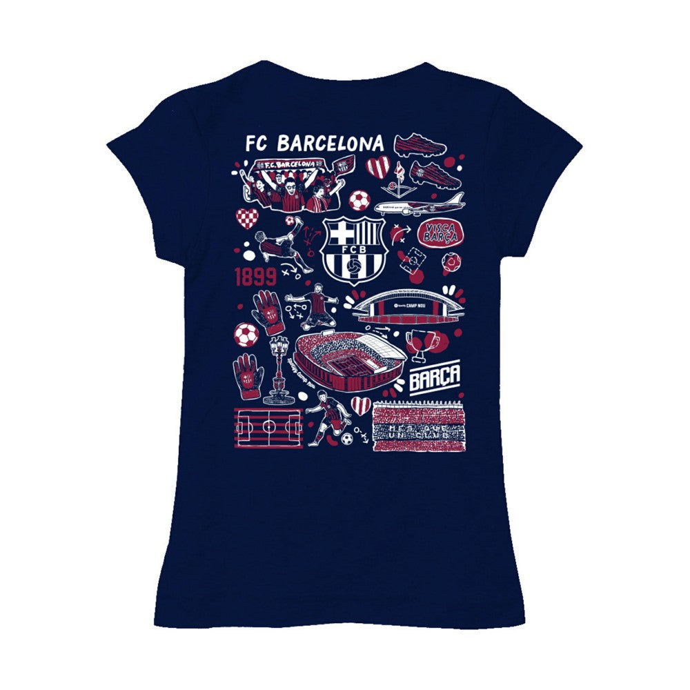Barcelona Vive La Fete Girls Youth Color Badge Fitted T-Shirt - Navy on sale