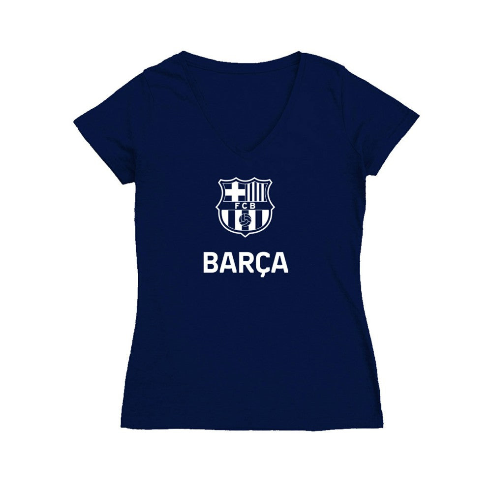 Barcelona Vive La Fete Women's Color Badge V-Neck Fitted T-Shirt - Navy on sale