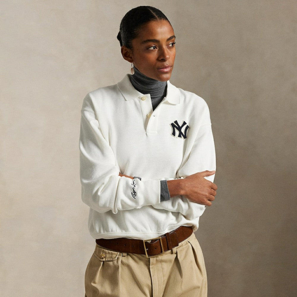 Yankees Polo Ralph Lauren  Fleece Polo - White