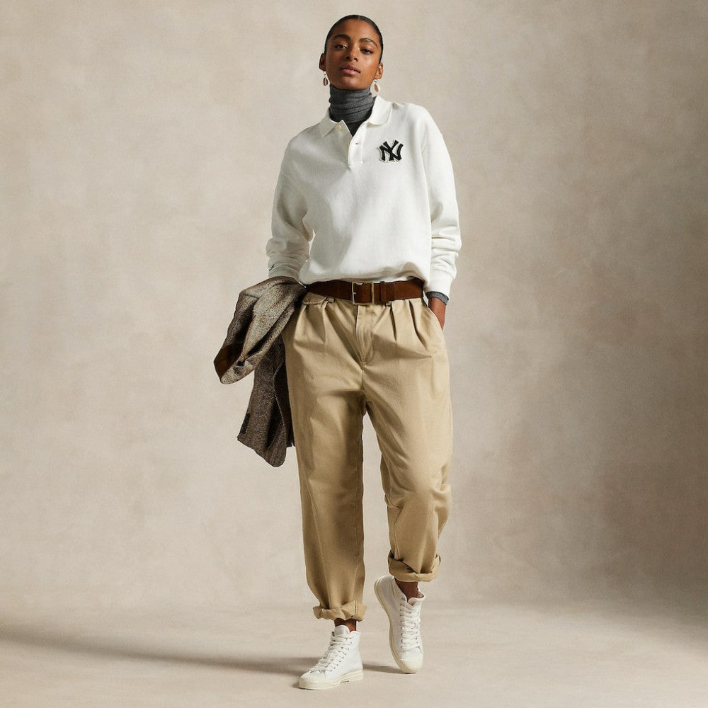Yankees Polo Ralph Lauren  Fleece Polo - White