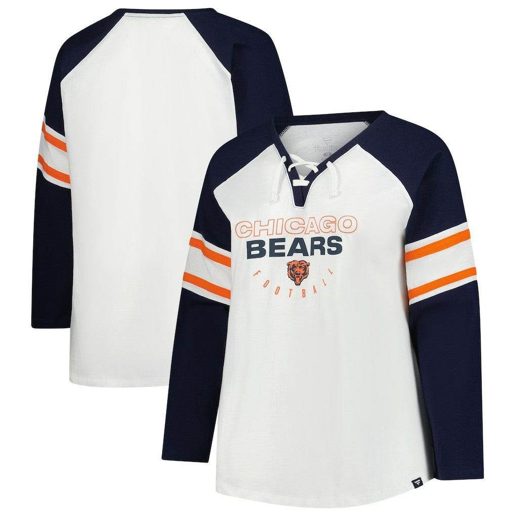 Chicago Bears Women's Plus Size Redzone Lace Up Long Sleeve T-Shirt - White cheap
