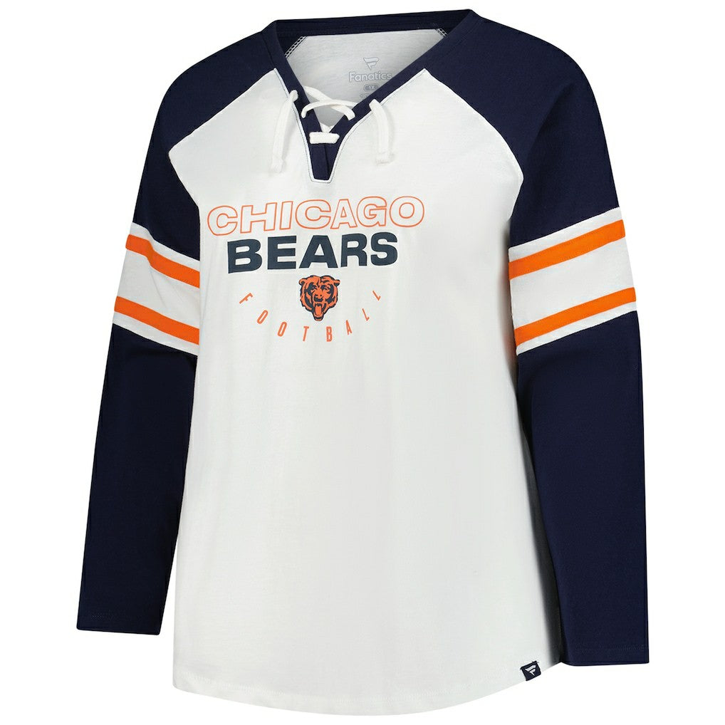 Chicago Bears Women's Plus Size Redzone Lace Up Long Sleeve T-Shirt - White cheap