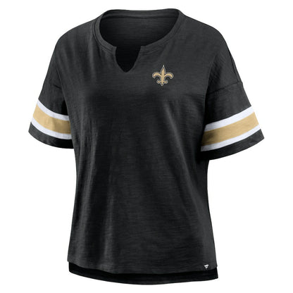 New Orleans Saints Women's Plus Size Redzone Notch Neck T-Shirt - Black for sale