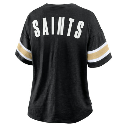 New Orleans Saints Women's Plus Size Redzone Notch Neck T-Shirt - Black for sale