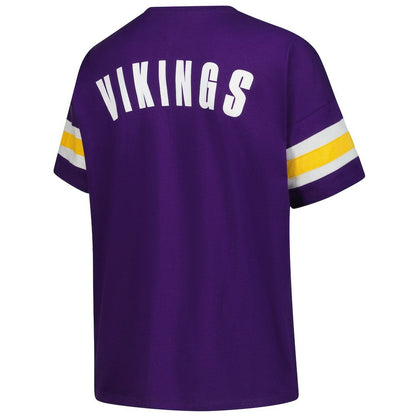 Minnesota Vikings Women's Plus Size Redzone Notch Neck T-Shirt - Purple discount