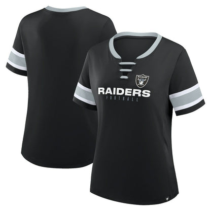 Las Vegas Raiders Women's Plus Size Red Zone Athena Lace-Up V-Notch Neck T-Shirt - Black sale