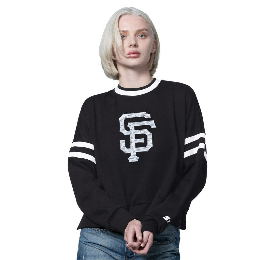 San Francisco Giants Starter Women's Rally Cropped Drop Shoulder Crewneck Sweatshirt - Black