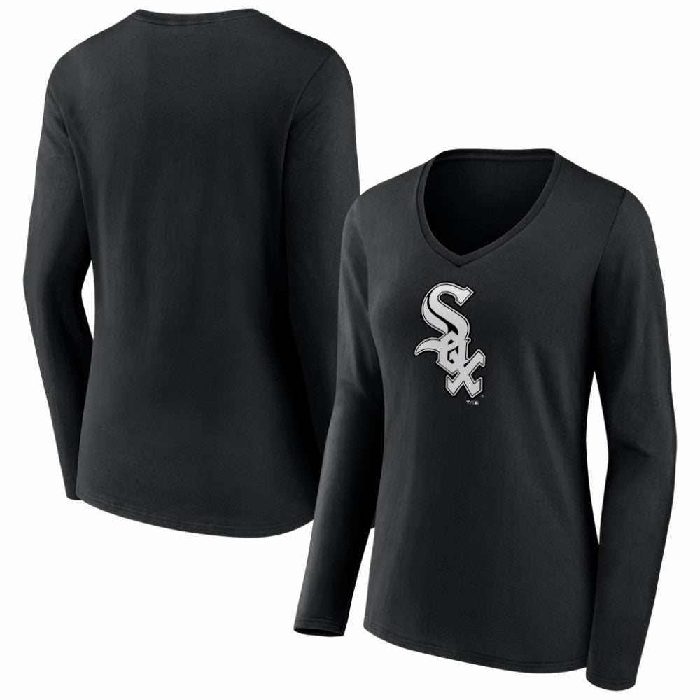 Chicago White Sox Women's Logo Long Sleeve V-Neck T-Shirt - Black