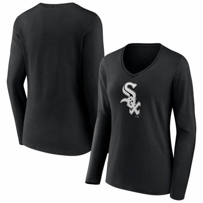Chicago White Sox Women's Logo Long Sleeve V-Neck T-Shirt - Black